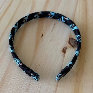 Black Headband with Blue Floral Pattern